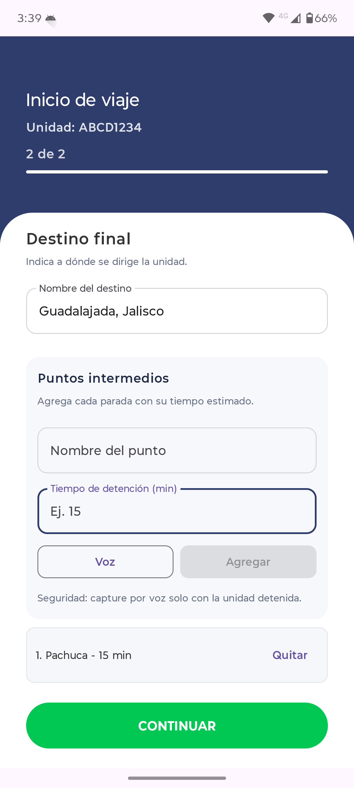 Registro de viaje en Skycop